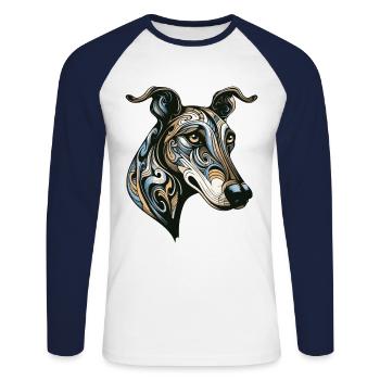 Portrait de chien Greyhound - T-shirt baseball manches longues Homme - blanc/marine - Devant - Nik (191cm)