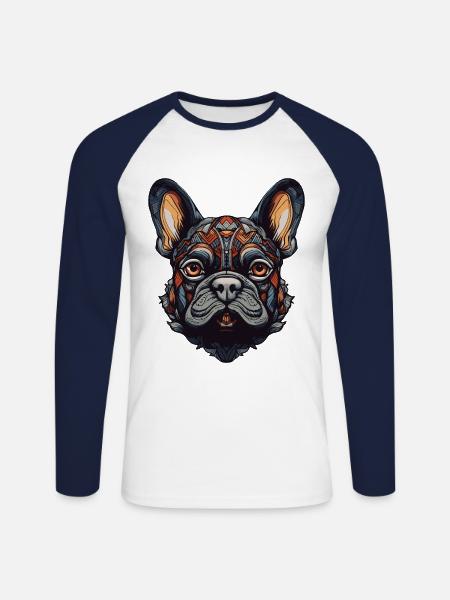 French Bulldog Dog Portrait - Unisex Long Sleeve Baseball T-Shirt - white/navy