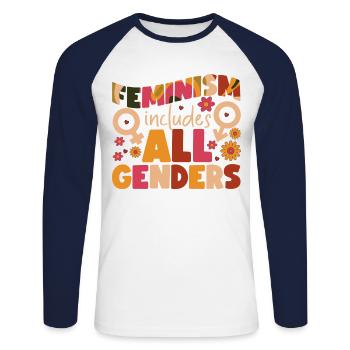 Feminist Feminism Includes All - Unisex Long Sleeve Baseball T-Shirt - white/navy - Front - Nik (191cm)