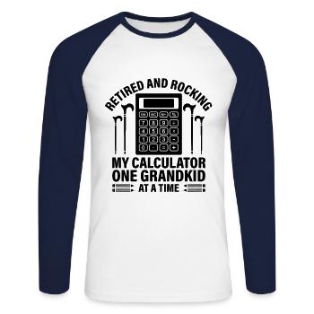 Grand-mère à la retraite Pensioner Comptable Banque - T-shirt baseball manches longues Homme - blanc/marine - Devant - Nik (191cm)