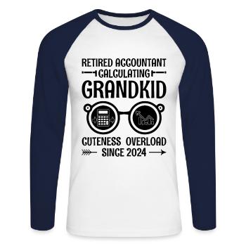 Grand-mère à la retraite Pensioner Comptable Banque - T-shirt baseball manches longues Homme - blanc/marine - Devant - Nik (191cm)