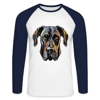 Great Dane Hund Portrait - Unisex Baseballshirt langarm - Weiß/Navy - Vorne - Nik (191cm)