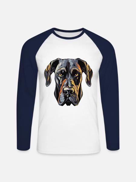 Great Dane Hund Portrait - Unisex Baseballshirt langarm - Weiß/Navy