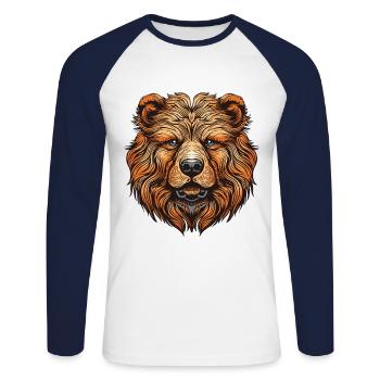 Portrait de chien Chow Chow - T-shirt baseball manches longues Homme - blanc/marine - Devant - Nik (191cm)