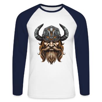 Wikinger Krieger Valhalla Odin - Unisex Baseballshirt langarm - Weiß/Navy - Vorne - Nik (191cm)