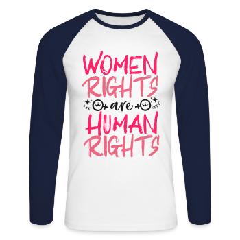 Les droits féministes des femmes sont humains - T-shirt baseball manches longues Homme - blanc/marine - Devant - Nik (191cm)