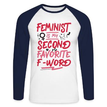 Feminist Feminist Is My Second - Unisex Long Sleeve Baseball T-Shirt - white/navy - Front - Nik (191cm)