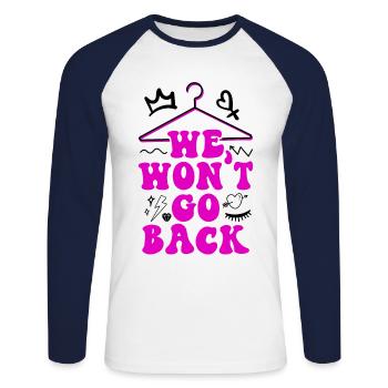 Féministe Nous ne reviendrons pas en arrière - T-shirt baseball manches longues Homme - blanc/marine - Devant - Nik (191cm)