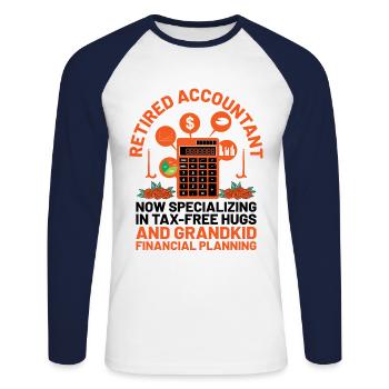 Grand-mère à la retraite Pensioner Comptable Banque - T-shirt baseball manches longues Homme - blanc/marine - Devant - Nik (191cm)