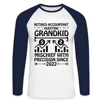 Grand-mère à la retraite Pensioner Comptable Banque - T-shirt baseball manches longues Homme - blanc/marine - Devant - Nik (191cm)