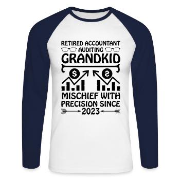 Pensionierte Oma Rentner Pension Buchhalter Bank - Unisex Baseballshirt langarm - Weiß/Navy - Vorne - Nik (191cm)