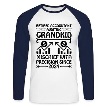 Grand-mère à la retraite Pensioner Comptable Banque - T-shirt baseball manches longues Homme - blanc/marine - Devant - Nik (191cm)