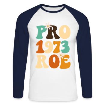 Féministe Pro 1973 Roe - T-shirt baseball manches longues Homme - blanc/marine - Devant - Nik (191cm)