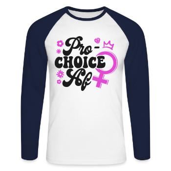 Féministe Pro-Choice Af - T-shirt baseball manches longues Homme - blanc/marine - Devant - Nik (191cm)
