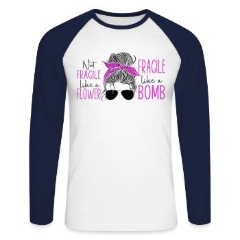 Feminist Not Fragile Like A Flower - Unisex Long Sleeve Baseball T-Shirt - white/navy - Front - Nik (191cm)