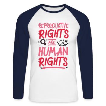 Feminist Reproductive Rights Are - Unisex Long Sleeve Baseball T-Shirt - white/navy - Front - Nik (191cm)