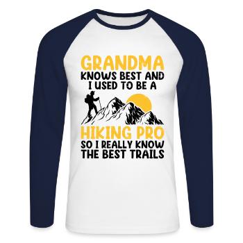 Hiking Retired Grandma Pensioner Pension Hiker Tre - Unisex Long Sleeve Baseball T-Shirt - white/navy - Front - Nik (191cm)