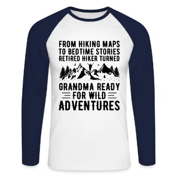 Hiking Retired Grandma Pensioner Pension Hiker Tre - Unisex Long Sleeve Baseball T-Shirt - white/navy - Front - Nik (191cm)