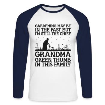 Jardinier Grand-mère à la retraite Retraité Jardinier Garde - T-shirt baseball manches longues Homme - blanc/marine - Devant - Nik (191cm)