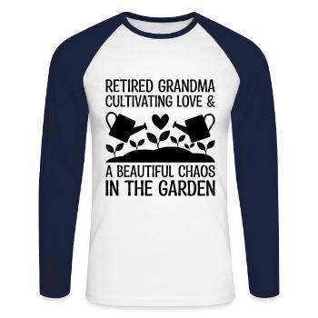 Jardinier Grand-mère à la retraite Retraité Jardinier Garde - T-shirt baseball manches longues Homme - blanc/marine - Devant - Nik (191cm)