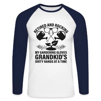 Jardinier Grand-mère à la retraite Retraité Jardinier Garde - T-shirt baseball manches longues Homme - blanc/marine - Devant - Nik (191cm)