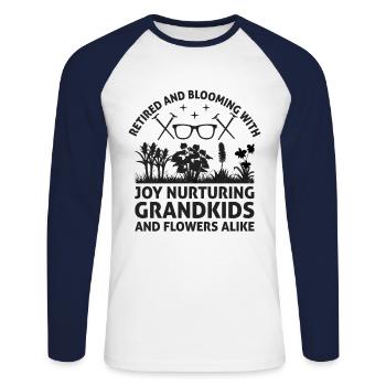 Jardinier Grand-mère à la retraite Retraité Jardinier Garde - T-shirt baseball manches longues Homme - blanc/marine - Devant - Nik (191cm)