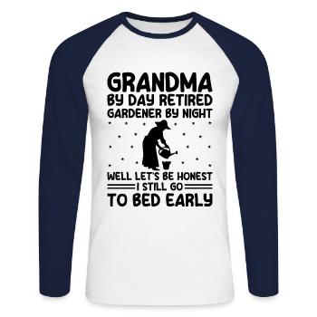 Jardinier Grand-mère à la retraite Retraité Jardinier Garde - T-shirt baseball manches longues Homme - blanc/marine - Devant - Nik (191cm)
