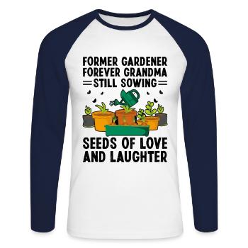 Jardinier Grand-mère à la retraite Retraité Jardinier Garde - T-shirt baseball manches longues Homme - blanc/marine - Devant - Nik (191cm)