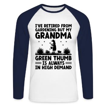 Jardinier Grand-mère à la retraite Retraité Jardinier Garde - T-shirt baseball manches longues Homme - blanc/marine - Devant - Nik (191cm)