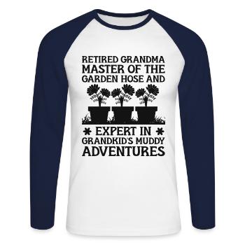 Jardinier Grand-mère à la retraite Retraité Jardinier Garde - T-shirt baseball manches longues Homme - blanc/marine - Devant - Nik (191cm)