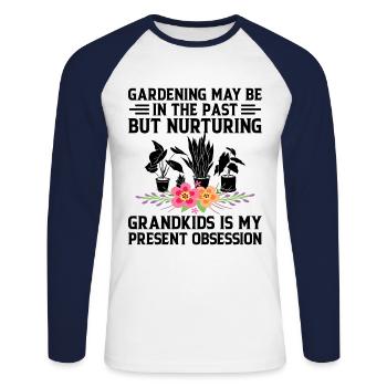 Jardinier Grand-mère à la retraite Retraité Jardinier Garde - T-shirt baseball manches longues Homme - blanc/marine - Devant - Nik (191cm)