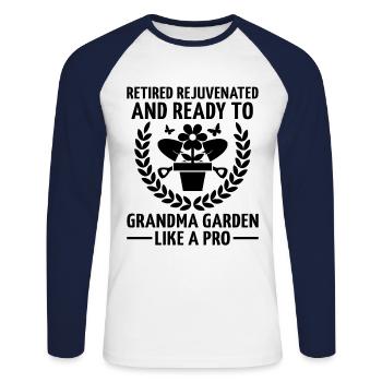 Jardinier Grand-mère à la retraite Retraité Jardinier Garde - T-shirt baseball manches longues Homme - blanc/marine - Devant - Nik (191cm)
