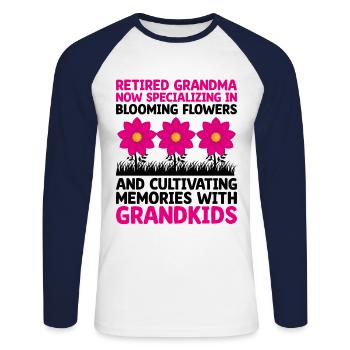 Jardinier Grand-mère à la retraite Retraité Jardinier Garde - T-shirt baseball manches longues Homme - blanc/marine - Devant - Nik (191cm)