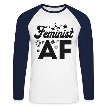 Féministe Féministe Af - T-shirt baseball manches longues Homme - blanc/marine - Devant - Nik (191cm)
