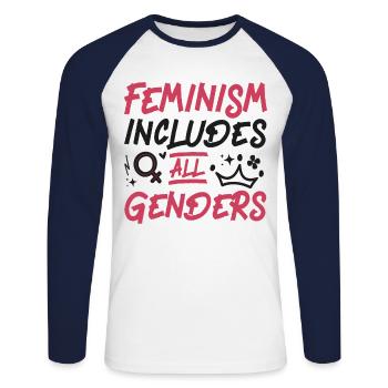 Feminist Feminism Includes All - Unisex Long Sleeve Baseball T-Shirt - white/navy - Front - Nik (191cm)