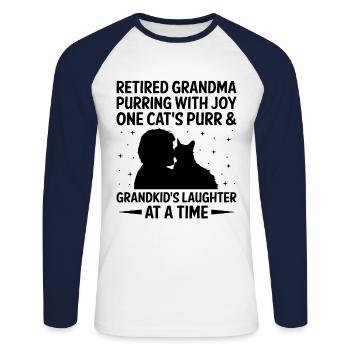 Amoureux des chats Grand-mère retraitée Retraité Propriétaire de chat Chat - T-shirt baseball manches longues Homme - blanc/marine - Devant - Nik (191cm)
