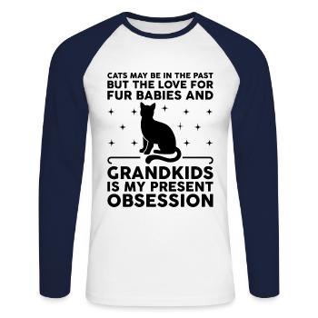 Amoureux des chats Grand-mère retraitée Retraité Propriétaire de chat Chat - T-shirt baseball manches longues Homme - blanc/marine - Devant - Nik (191cm)