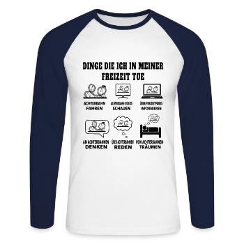 Dinge die ich in meiner Freizeit tue Achterbahn - Unisex Baseballshirt langarm - Weiß/Navy - Vorne - Nik (191cm)