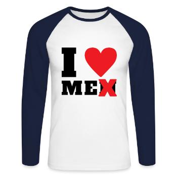 J'aime les hommes, je m'aime - T-shirt baseball manches longues Homme - blanc/marine - Devant - Nik (191cm)