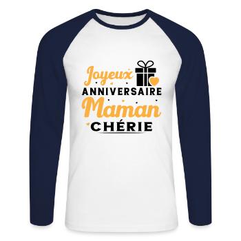 Cadeau Joyeux Anniversaire Maman Chérie - T-shirt baseball manches longues Homme - blanc/marine - Devant - Nik (191cm)
