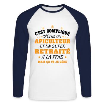 Un Apiculteur et un Super Retraité Cadeau Humour - T-shirt baseball manches longues Homme - blanc/marine - Devant - Nik (191cm)