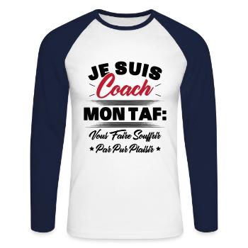 Homme Coach Humour Cadeau Sportif Coach - T-shirt baseball manches longues Homme - blanc/marine - Devant - Nik (191cm)