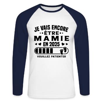 Je Vais Encore être Mamie En 2025 - T-shirt baseball manches longues Homme - blanc/marine - Devant - Nik (191cm)