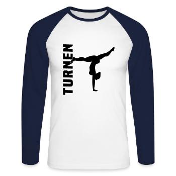 Turnen - Unisex Baseballshirt langarm - Weiß/Navy - Vorne - Nik (191cm)