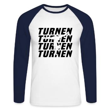 Turnen - Unisex Baseballshirt langarm - Weiß/Navy - Vorne - Nik (191cm)