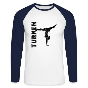 Turnen - Unisex Baseballshirt langarm - Weiß/Navy - Vorne - Nik (191cm)