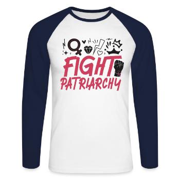 Feminist Fight Patriarchy - Unisex Baseballshirt langarm - Weiß/Navy - Vorne - Nik (191cm)