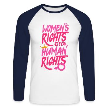 Les droits féministes des femmes sont humains - T-shirt baseball manches longues Homme - blanc/marine - Devant - Nik (191cm)