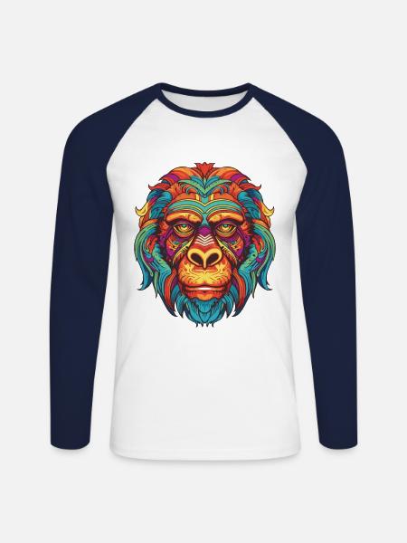 Gorilla Portrait - Unisex Long Sleeve Baseball T-Shirt - white/navy