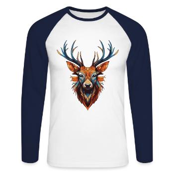 Hirsch Portrait - Unisex Baseballshirt langarm - Weiß/Navy - Vorne - Nik (191cm)